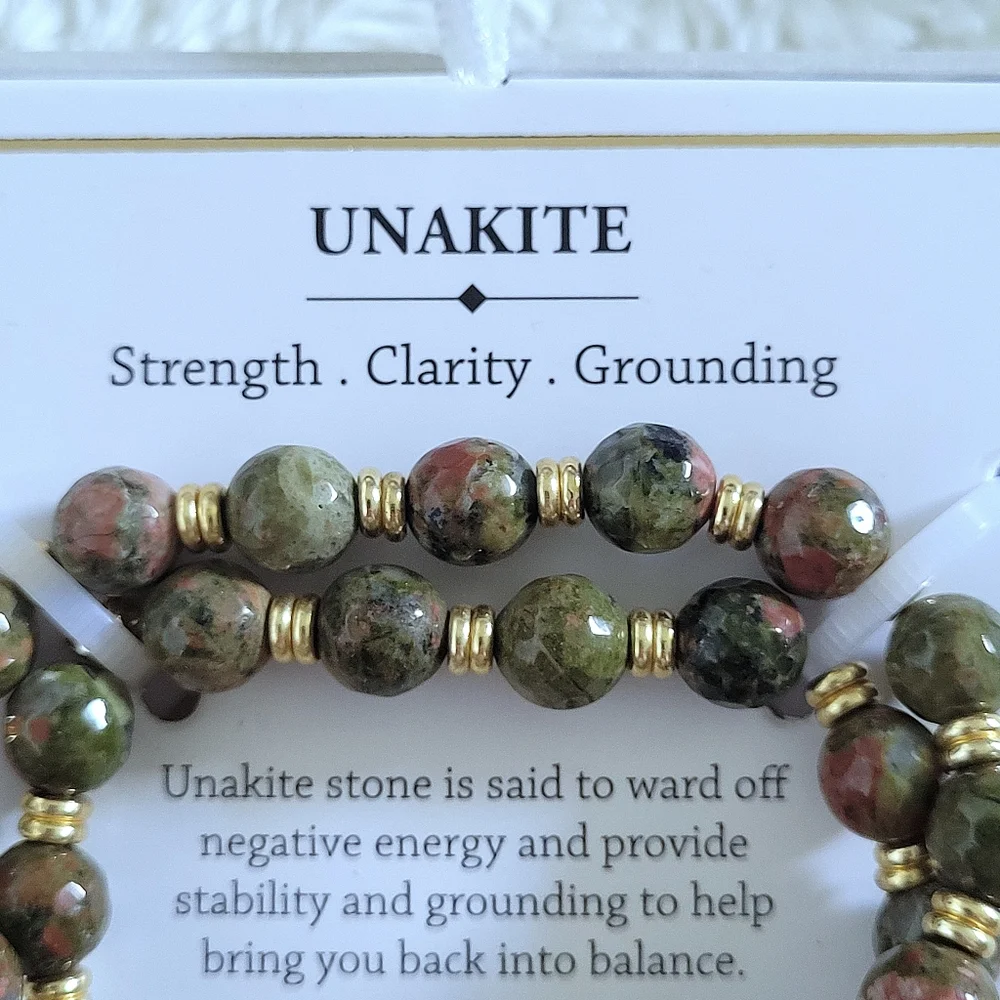 Shivam Unakite Stretch Bracelet Duo✌️ with Hamsa🤚Charm - NIB - Picture 6 of 15